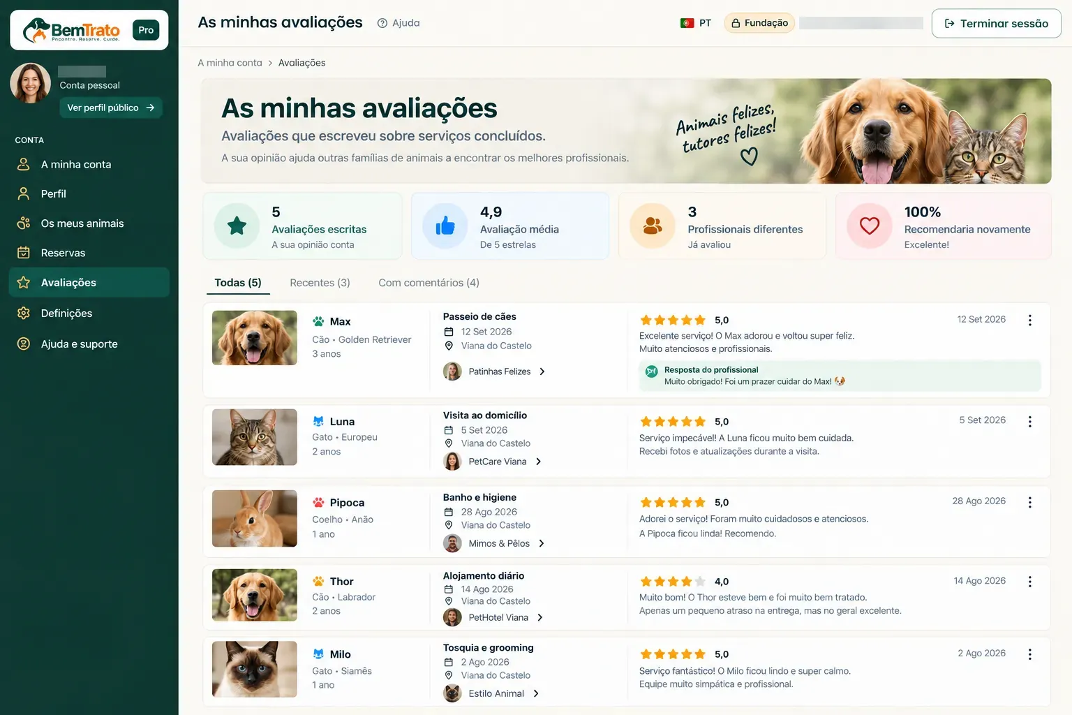 Mis valoraciones en la cuenta BemTrato