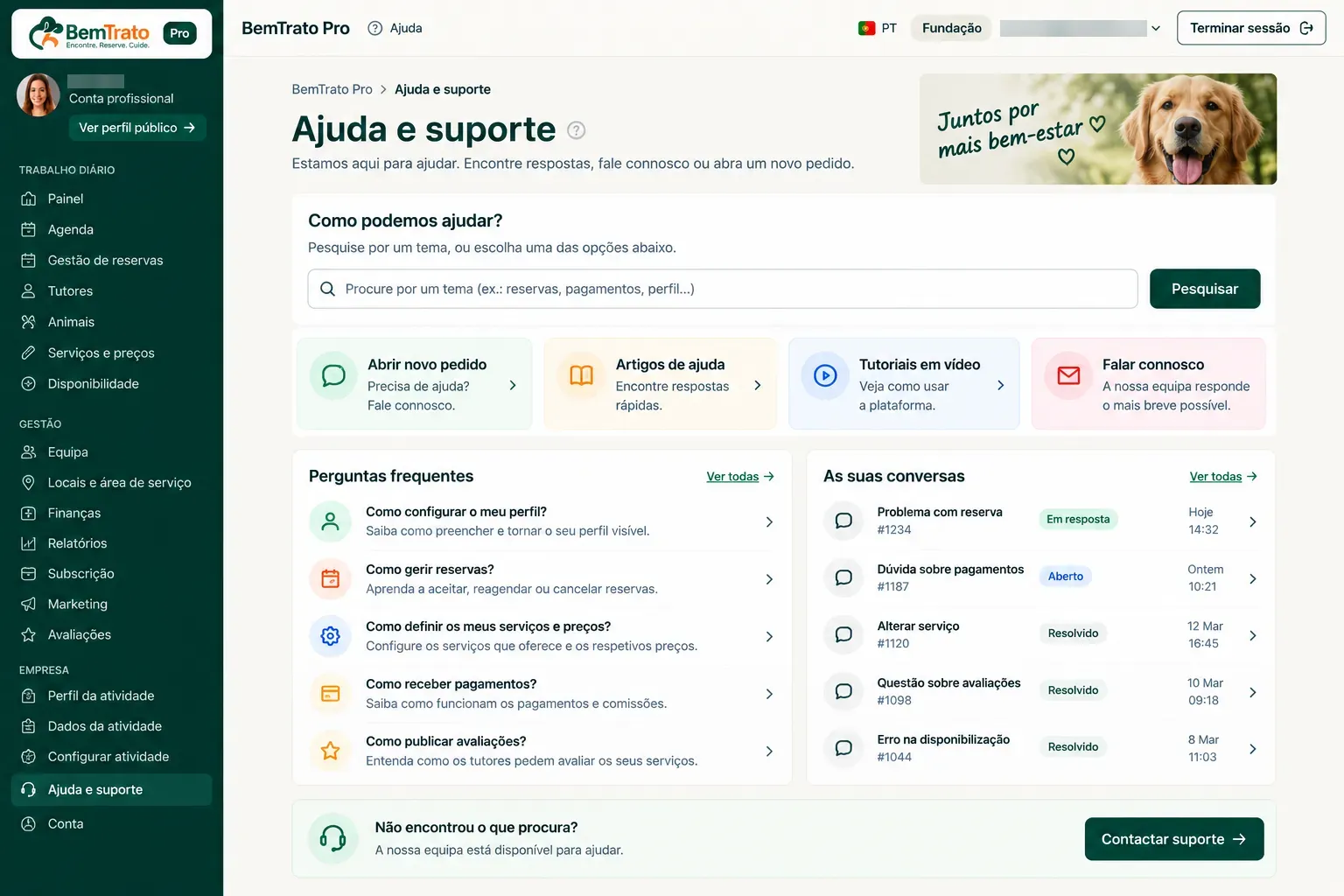 Help and support in BemTrato Pro
