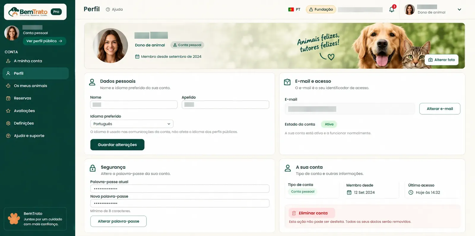 Perfil personal en la cuenta BemTrato