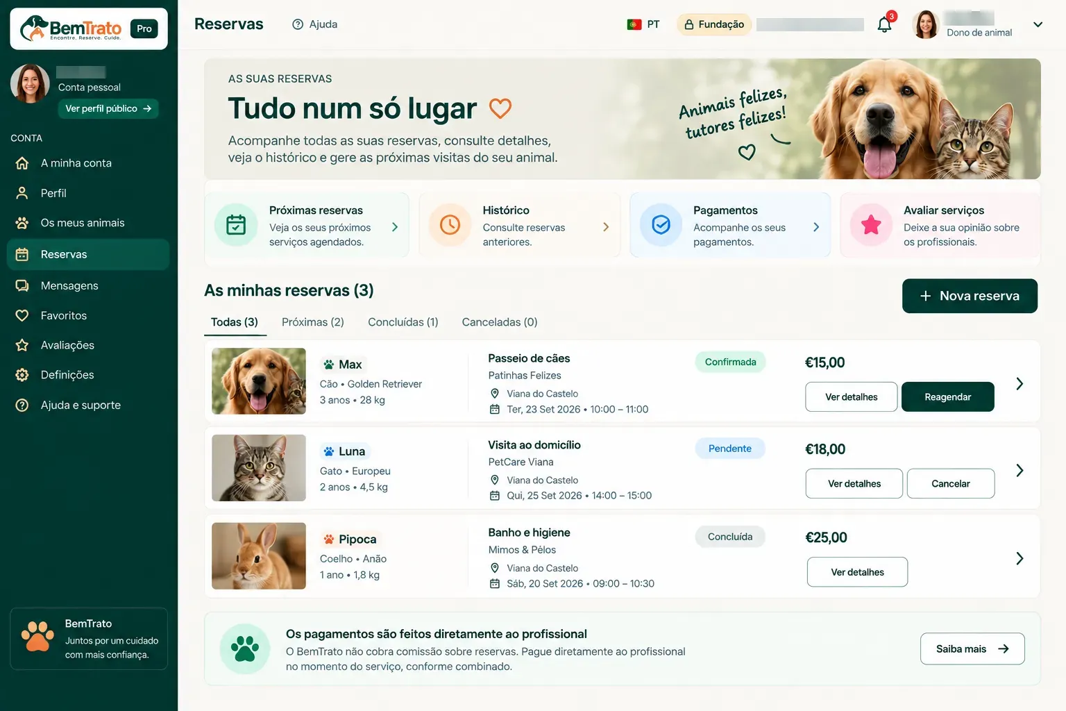 Reservas en la cuenta BemTrato