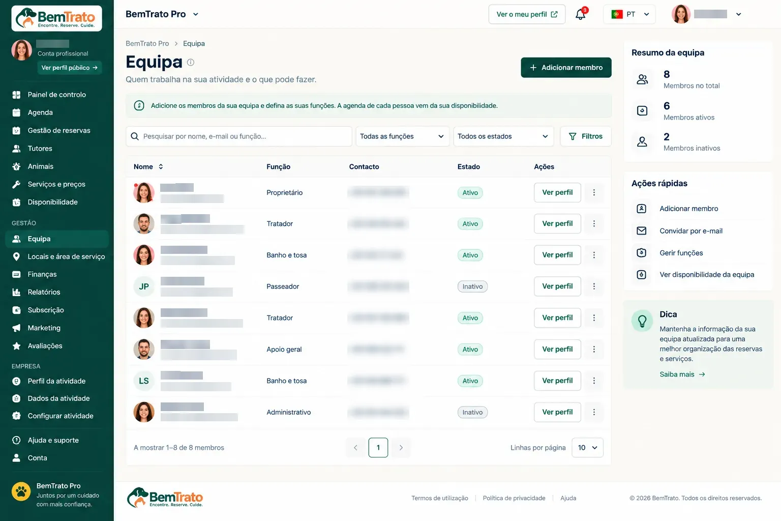 Team members in BemTrato Pro