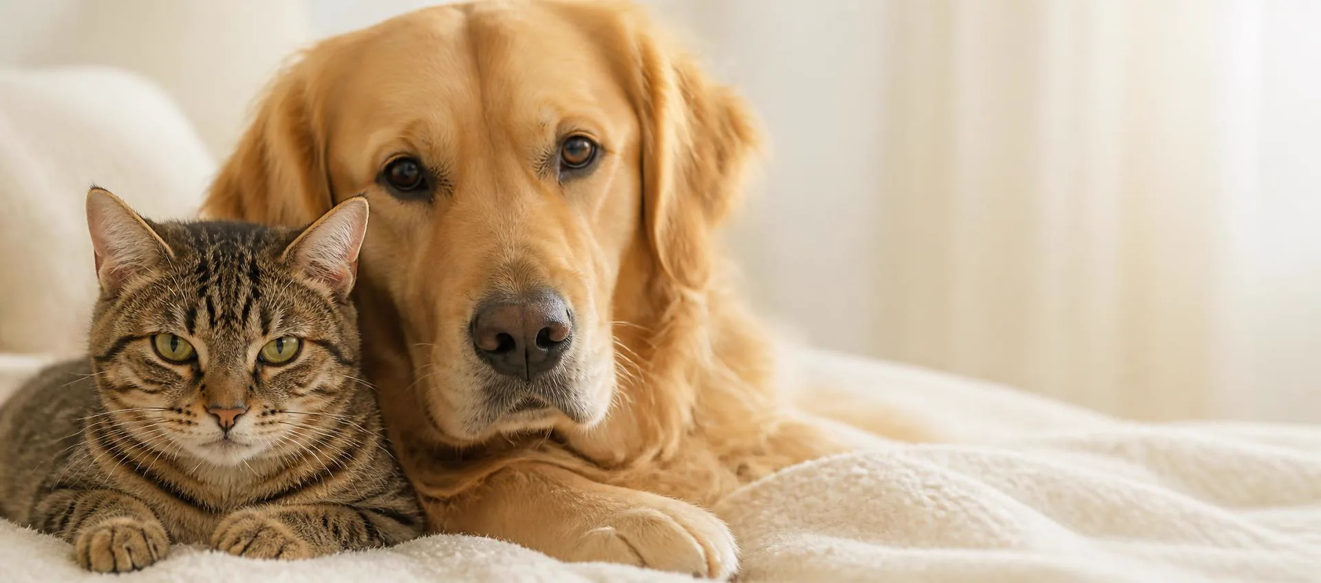 Dog and cat together in a calm, welcoming setting