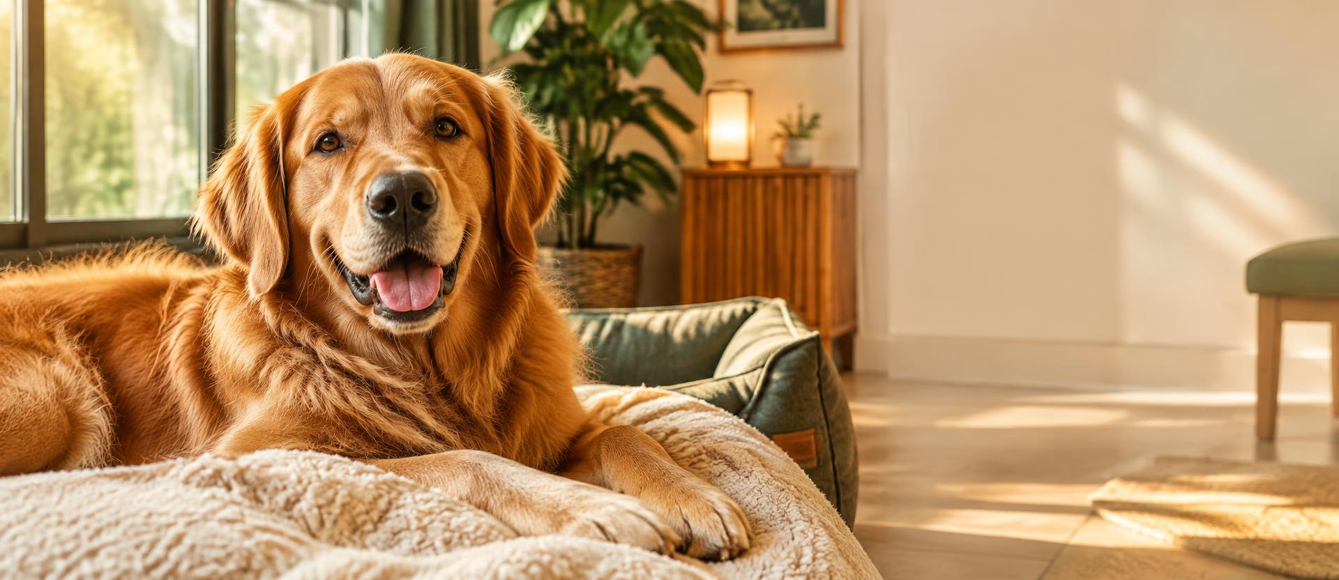Dog resting comfortably in a pet hotel