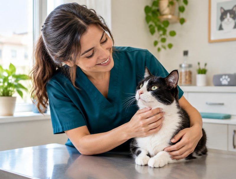 Pet-care professional interacting with a cat